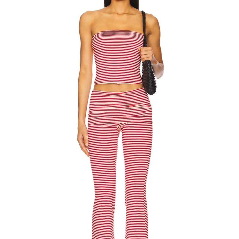 superdown Red and White Striped Flare Jumpsuit